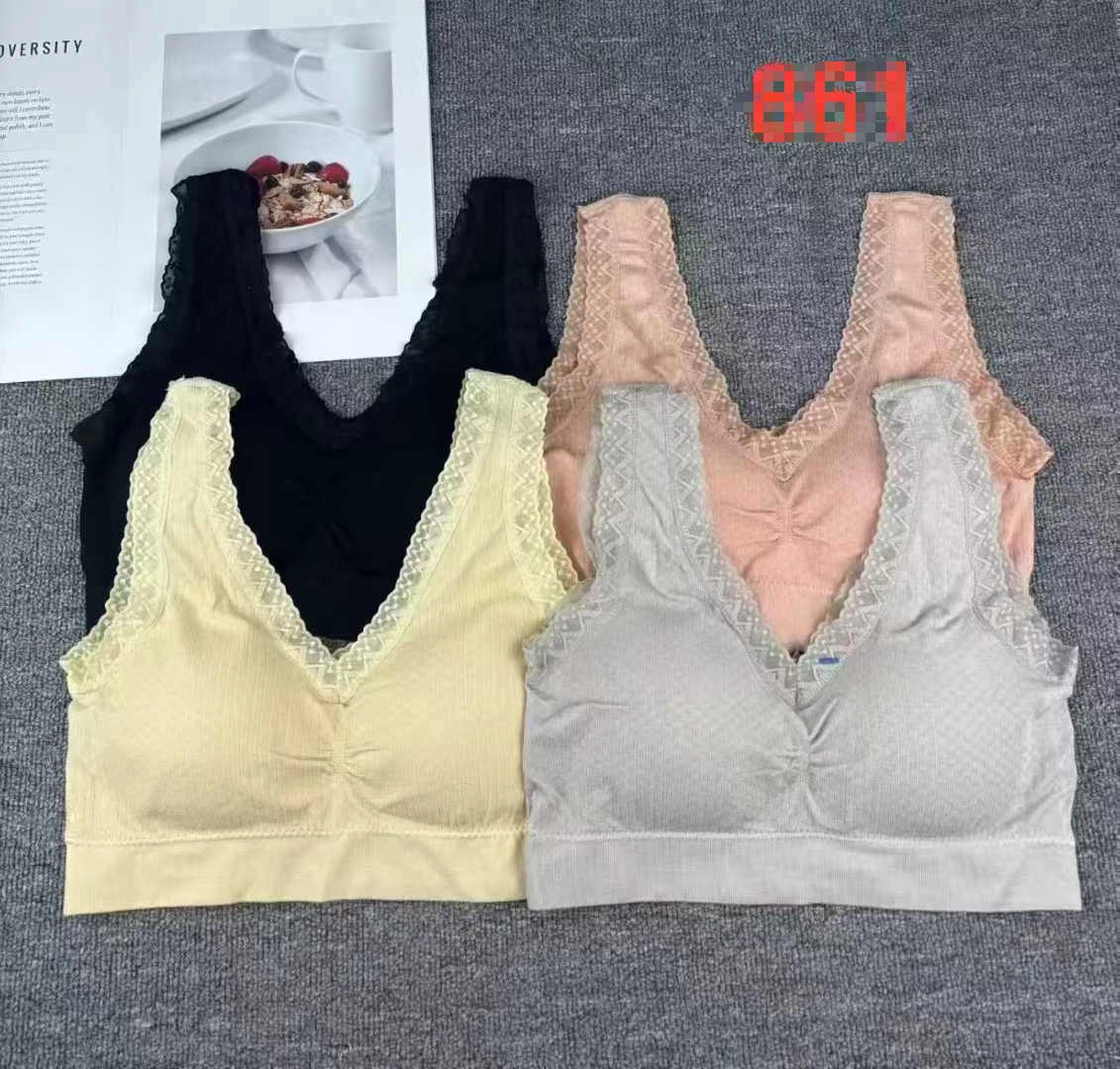 861#Low Price Inventory Stock Women's Breathable Wireless Bra Seamless Tube Top Wide Straps Lace Sports Bra Comfortable Push up