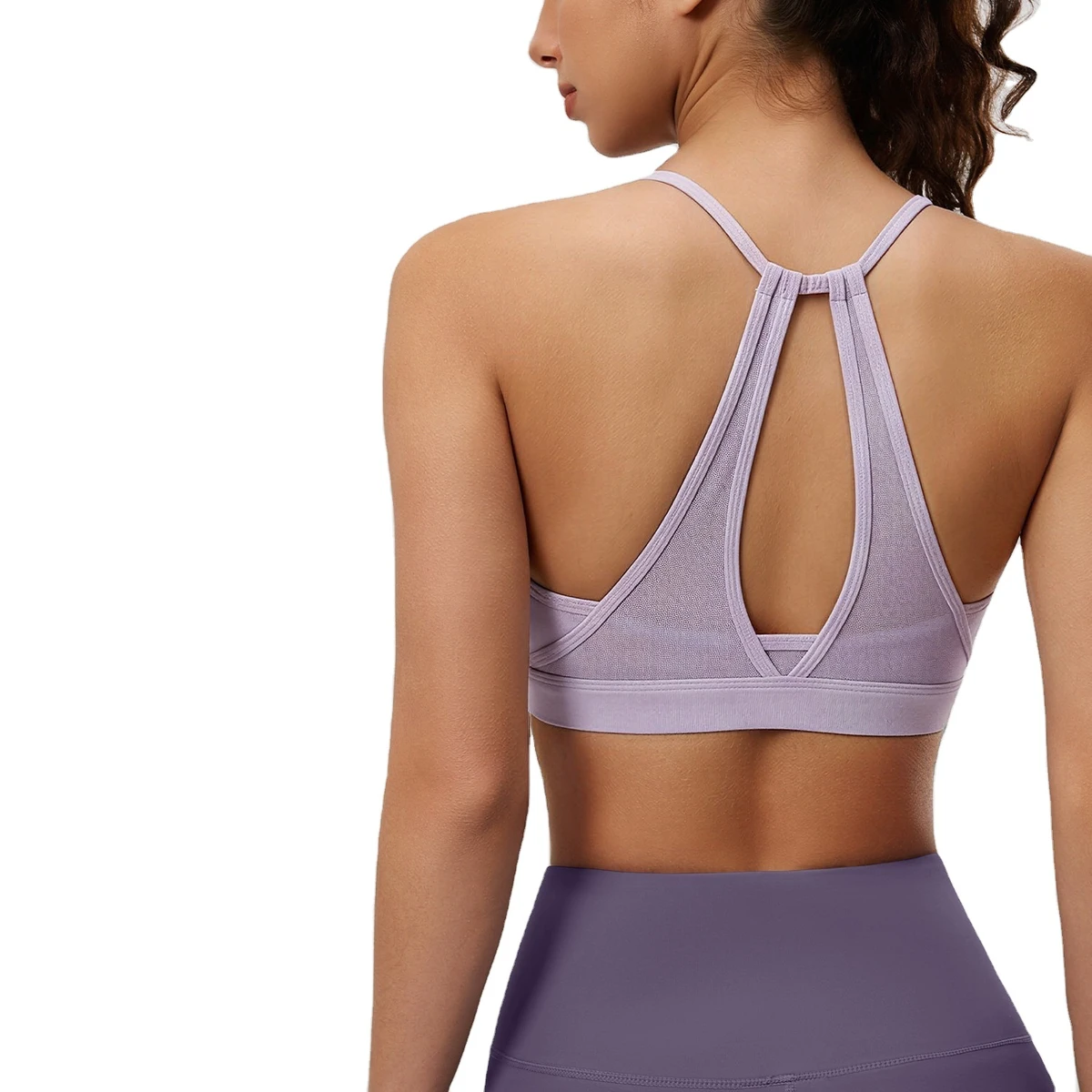 Breathable High Support Hollow Out Plain Simple Sports Bra for Women with Non-adjusted Straps-100% Nylon Running Pilates & Yoga