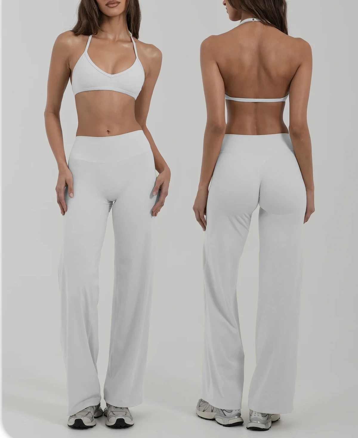 Cross-border New Solid Halter Neck Push-Up Bra Yoga Set Fitness Sports High-Waisted Elastic Waist Long Pants Quick-Drying