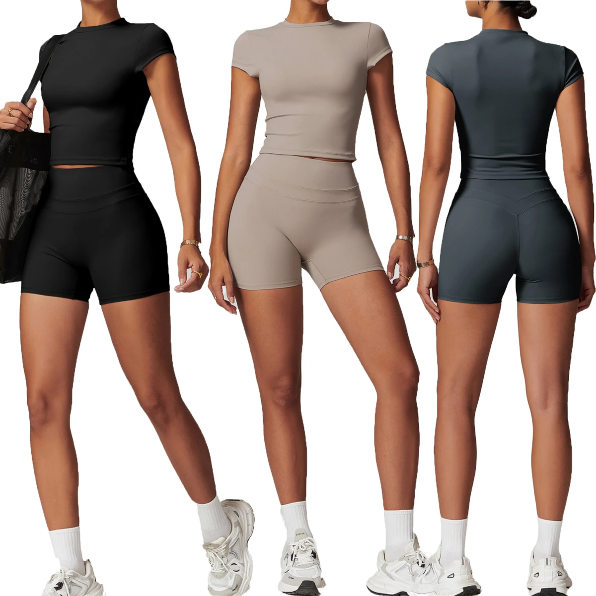 Wholesale Custom logo Fitness Gym Outfit Set for Women Quick Dry Women's Sports Shorts Top Elastic Waist 2 Piece Gym Set Women