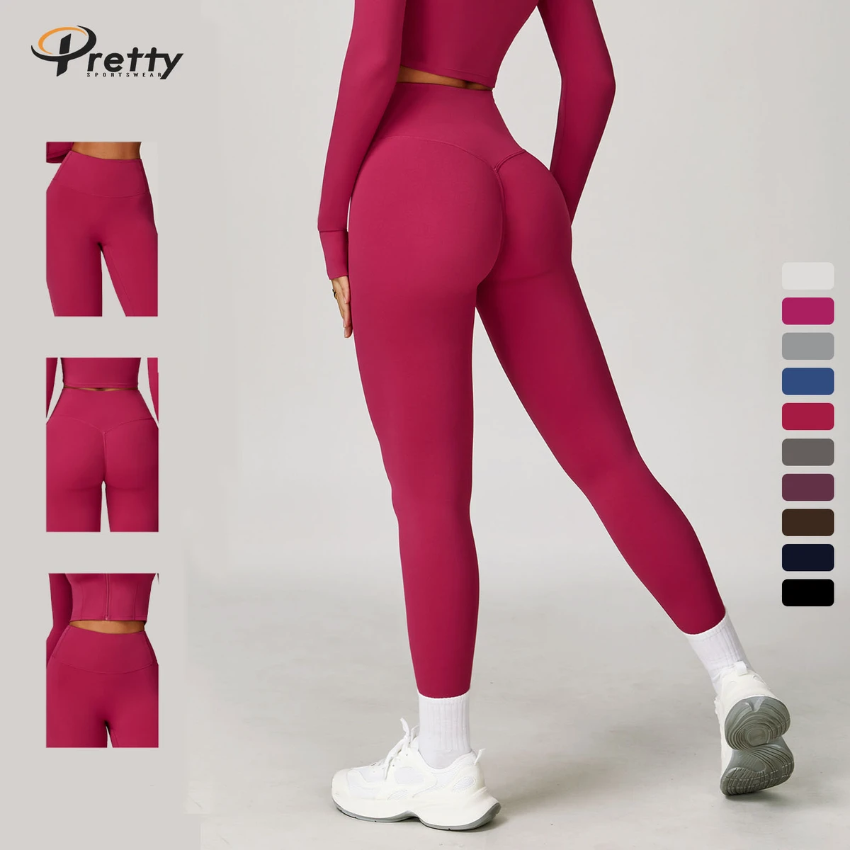 Custom High Waisted Nylon Yoga Leggings Workout Running Leggings Women Tummy Control Butt Lifting Yoga Fitness Long Pants