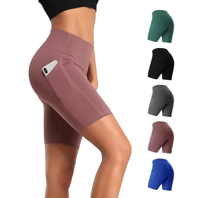 High Waist Women's Tummy Control Fitness Athletic Deep Pockets Workout GYM Running Yoga Shorts