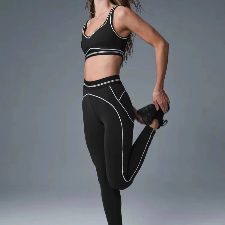 Women's 2-Piece Solid Pattern High-Waisted Sleeveless Gym Set Fitness Yoga Clothing Elastic Waist Crew Neck Padded Breathable