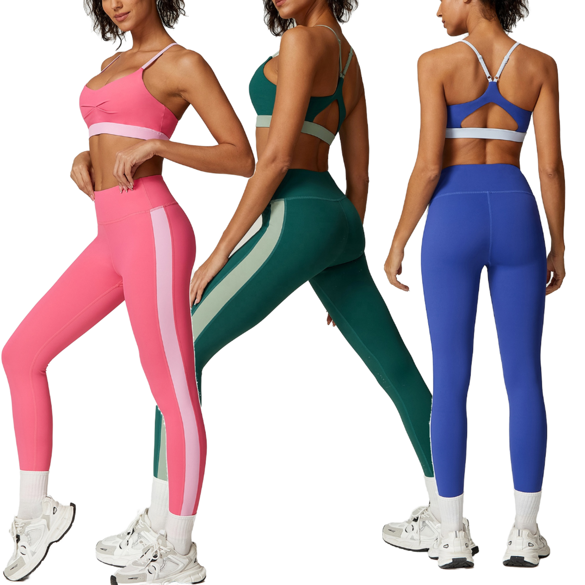 Women's 2 Piece Yoga Set High Waist Leggings With Side Stripe Solid Color Spandex Polyester Seamless Workout Gym Fitness