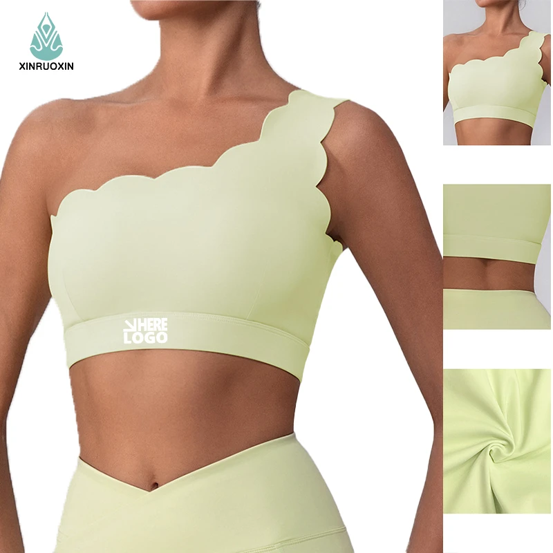 Bare-chest Style Padded Lace Yoga Top, Shock-proof and Quick-drying Fitness Vest, Single-shoulder Strap Sports Bra