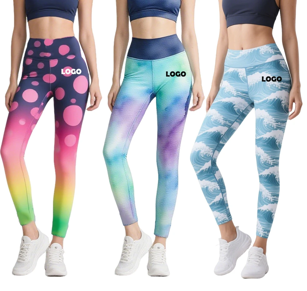 Custom Logo Women's High-Waist Sports Fitness Gym Pants Breathable Digital Printing Yoga Leggings Running Pants High Stretch
