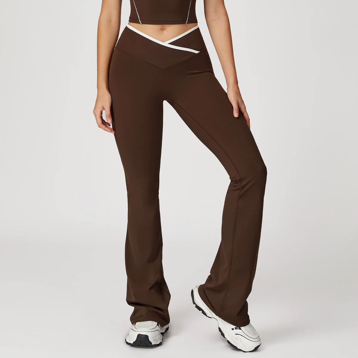 Women Yoga Pants Naked Feel Flare Leggings High Waist Crossover Workout Pants Slim Fit Fitness Trousers