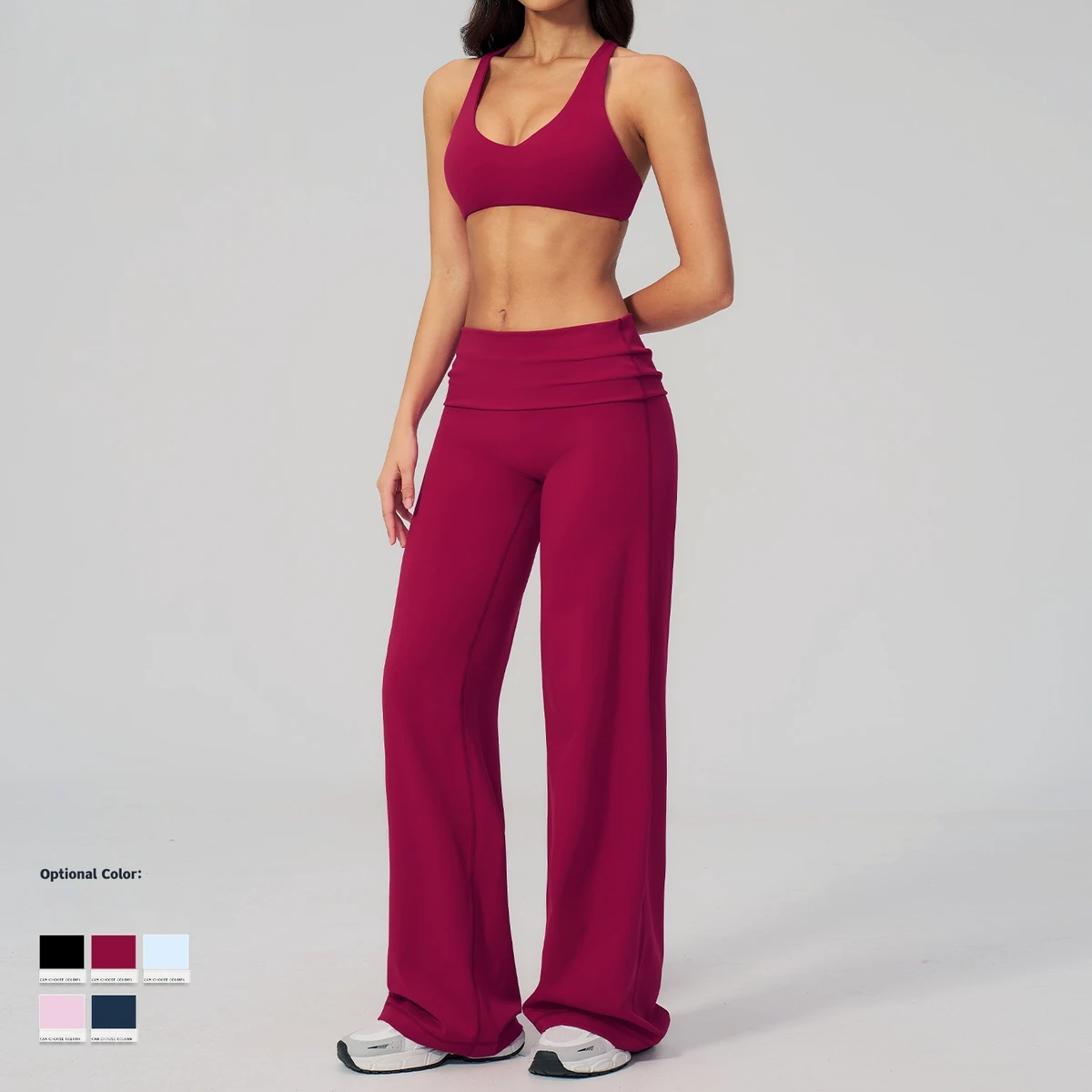 Women's Eco-Friendly Breathable Quick Dry High-Waisted 2-Piece Solid Pattern Loose-Fitting Yoga Set for Exercise