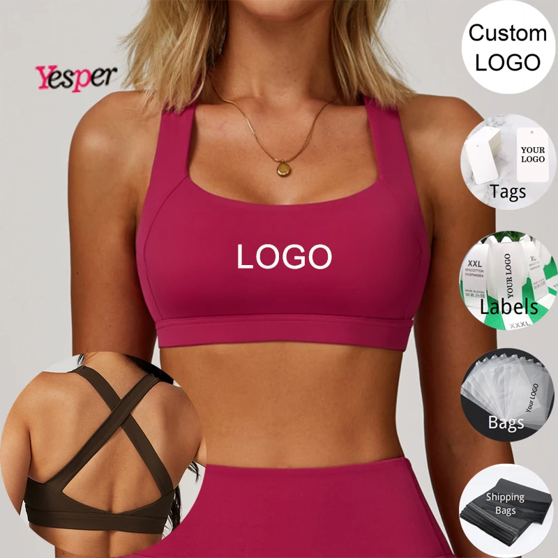 High for Impact Tight Workout Tops for Women Sexy Cross Back Sports Bra with Padded Shockproof Plus Yoga Bra Enhance Activewear