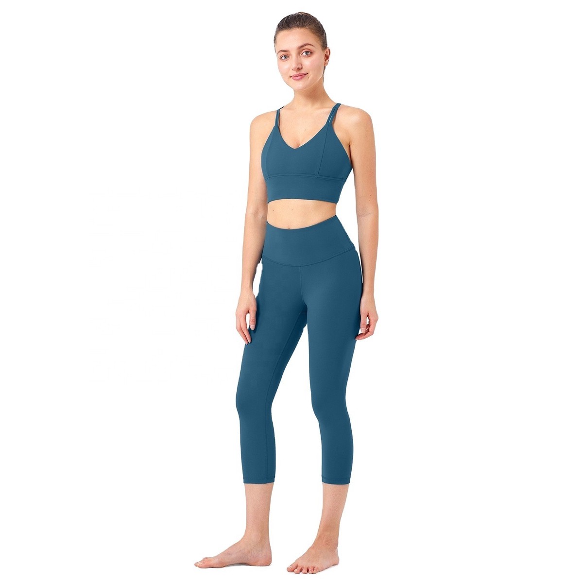 Women's High Quality Seamless Sports Bra Set XL Plus Size Elastic Solid Pattern Leggings