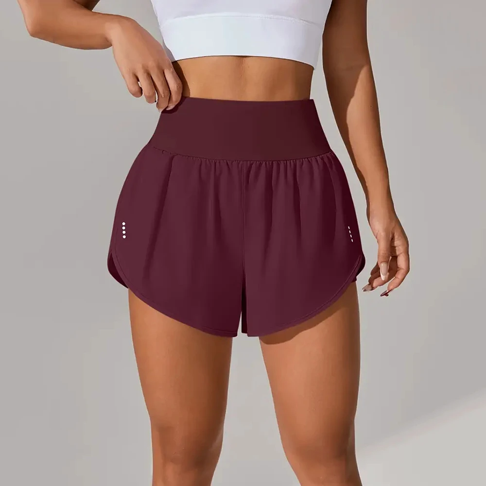 High Quality High Waist 2-in-1 Solid Running Shorts for Women Quick Dry Loose Workout Yoga Shorts with Side Pockets