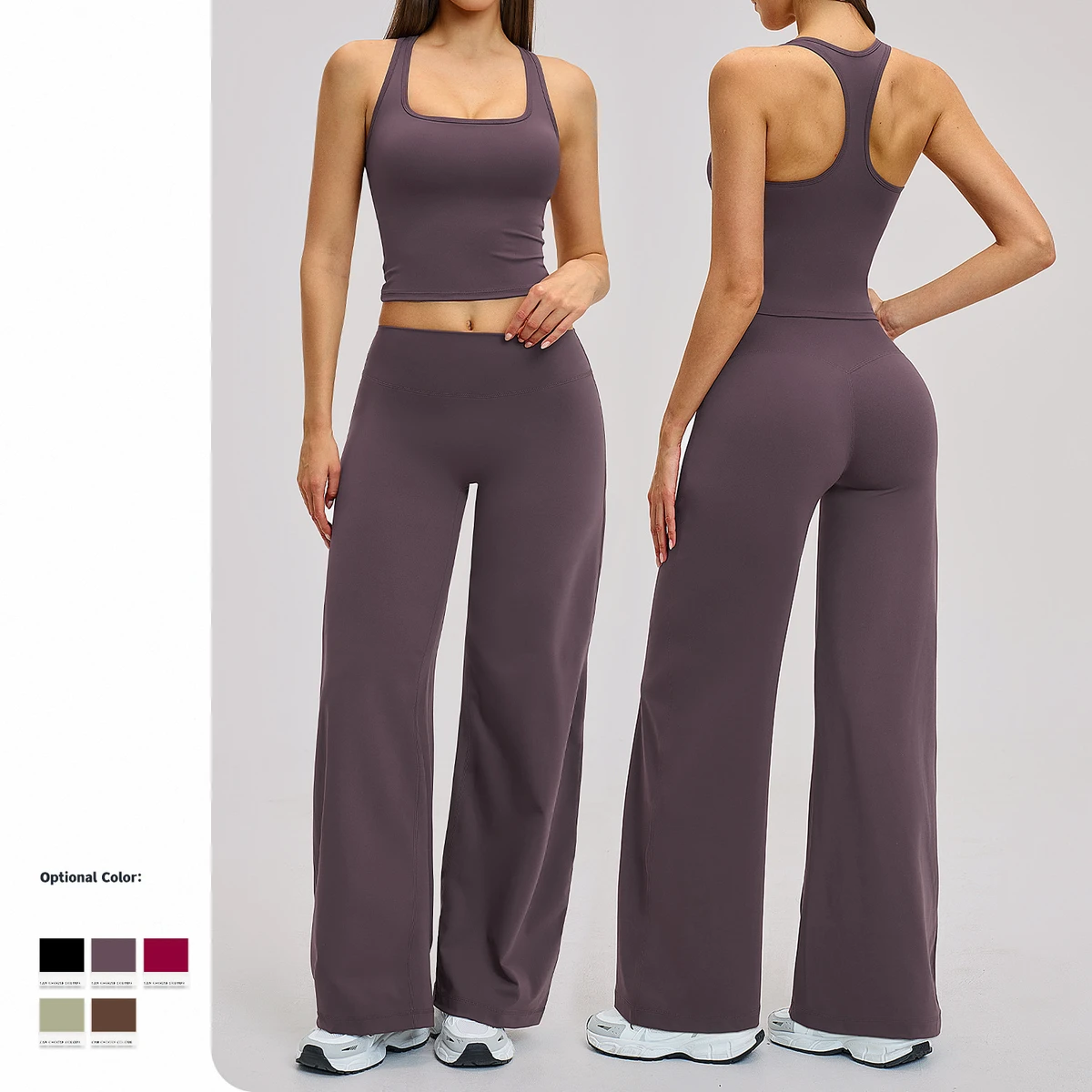 Ropa Deportiva Mujer Women's Sports Active Wear Two Piece Set Racer Back Bra Wide Leg Nylon Track Pants Yoga Gym Fitness Workout