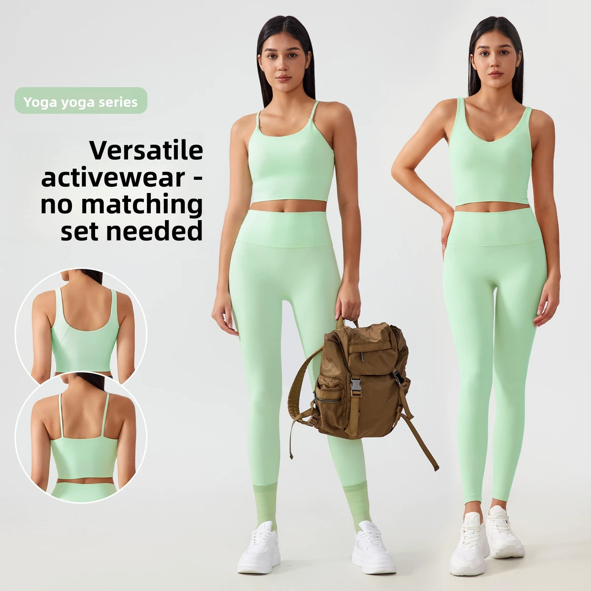 Nude Feel Women's 2-Piece Breathable Spandex/Nylon Fitness Set Solid Pattern Shockproof High Waist Hip Yoga Leggings Elastic