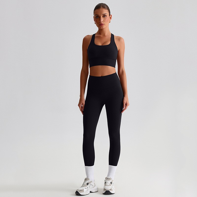 XW-8697 Summer Crossed Shoulder Strap Gym Running Soft Active Wear Sports Breathable Bras Gym Tight Leggings Two Piece Yoga Set