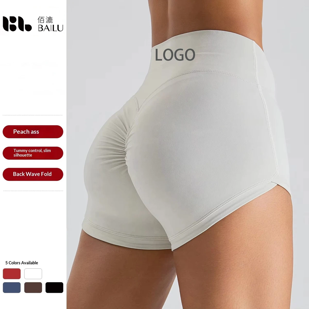 Women's Ruched Solid High Elastic Waist Yoga Shorts Three-point Tight Fitness Running Sports Pants 2-Piece Set