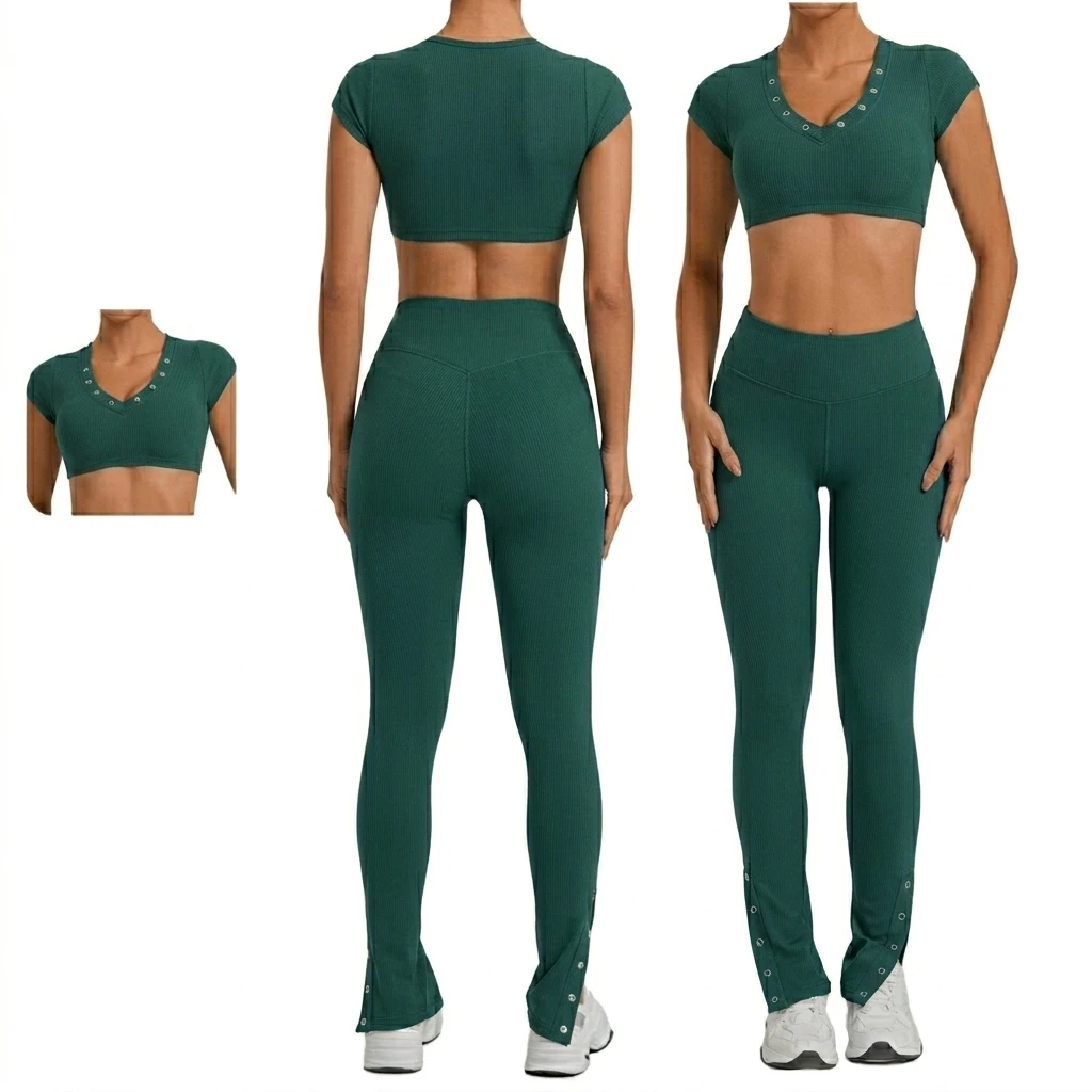 100% Cotton Breathable Quick Dry Newest Women's 2-Piece Breathable Gym Fitness Set with Custom Spandex/Nylon Material Yoga Set