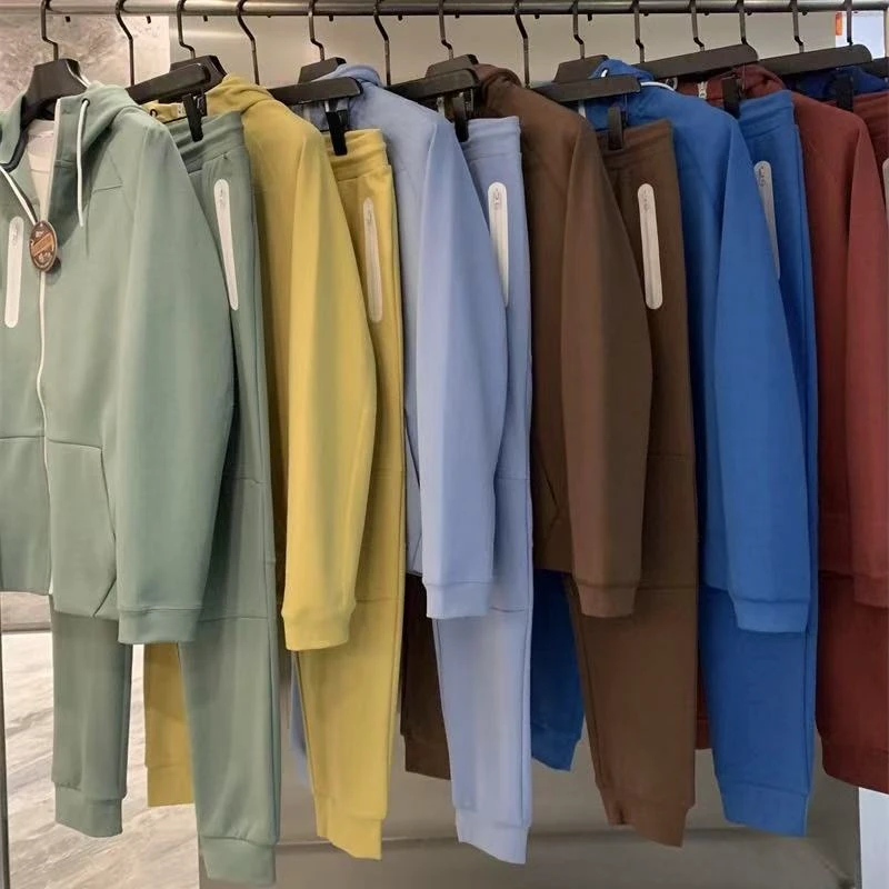 Men's Top Quality Comfortable Cotton Mix Polyester Men's Two-piece Trend Cardigan Hoodie Casual Sports Suit Men's Running Set