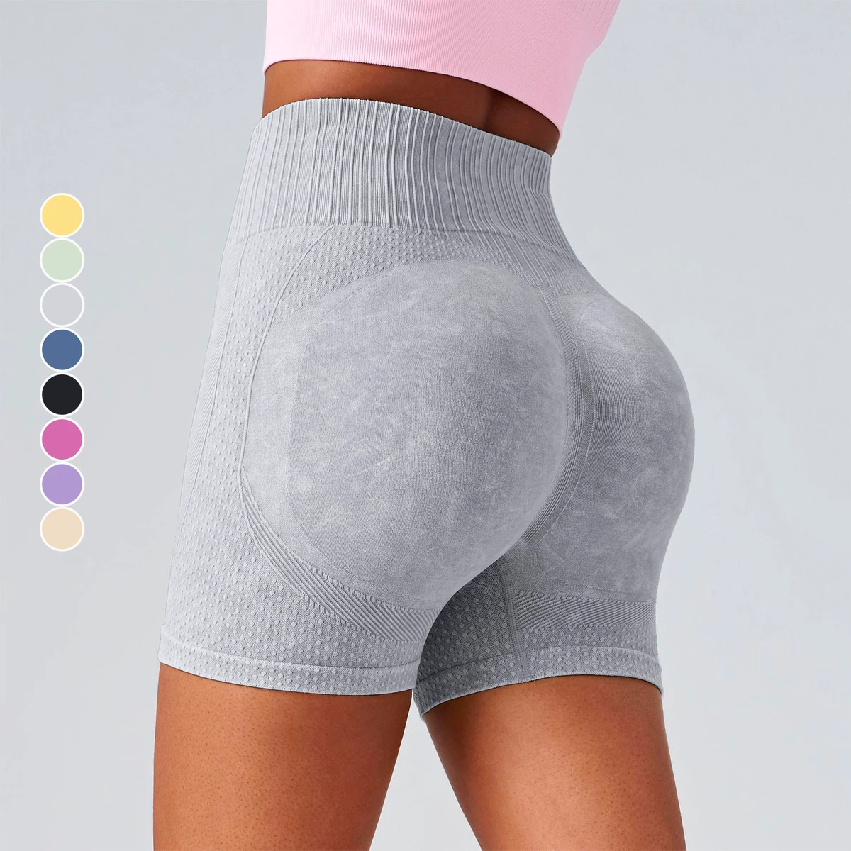 Wharton Female Summer Yoga Fitness Shorts European American Style High-Waist Peach Hip Three-Point Sports Pants for Women