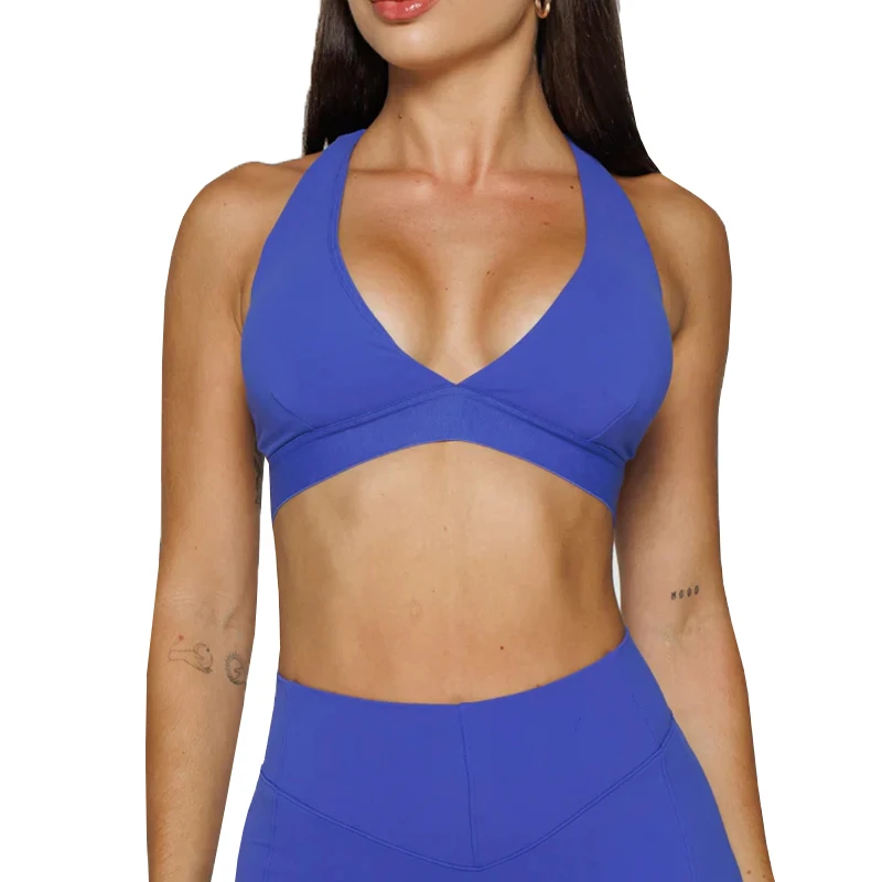 Wholesale Active Wear Tops Yoga Naked Feeling Hollow Back Sports Bra Women V Neck Elastic Yoga Fitness Bra