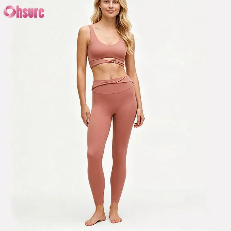 No Front Seam Solid Yoga Leggings High Waist Twist Waist Ankle-Length Workout Pants Hidden Pocket Stretch Gym Women