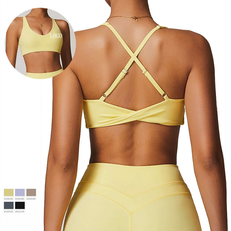High Quality Breathable Plus Size Simple Yoga Sports Bra with Removable Pad and Front Logo High Support for Women