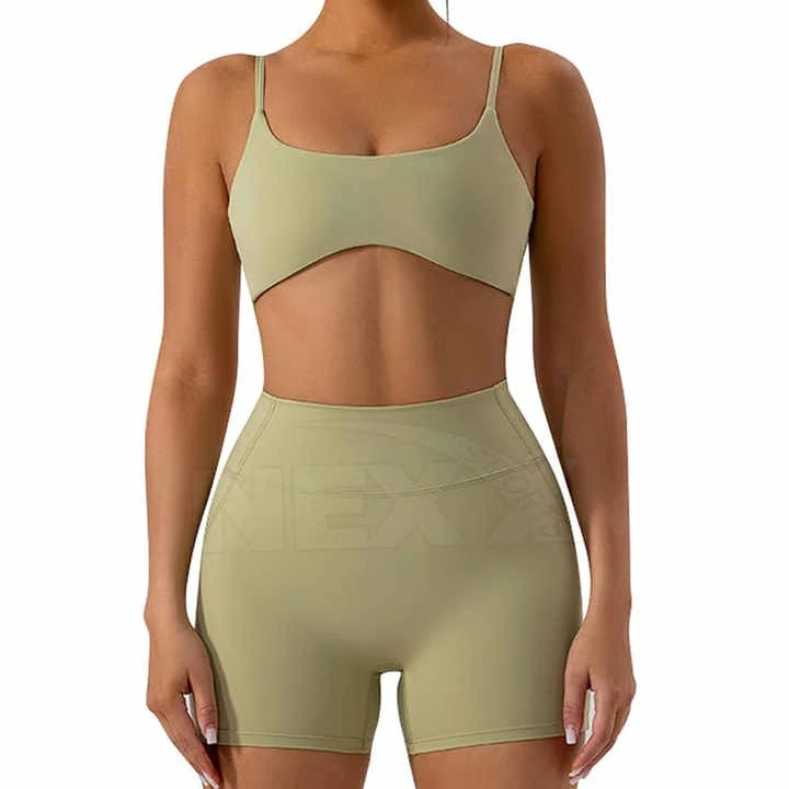 ym Set Women Seamless Yoga Set 2 Pieces Workout Shorts Set Backless Sports Bra Scrunch Bum Shorts Fitness Clothes