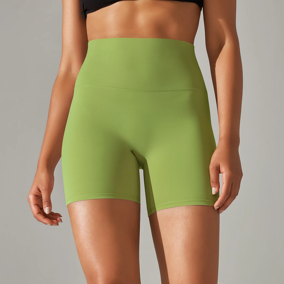 High waisted stretch yoga shorts with abdominal compression