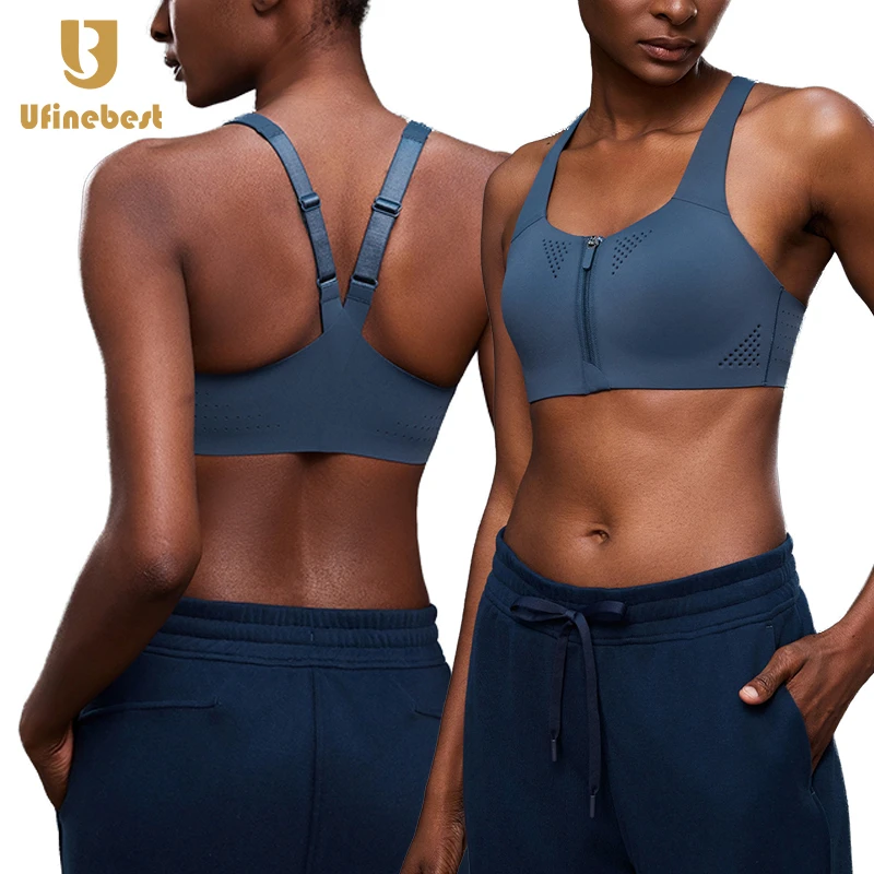 Women's Breathable One Piece Traceless Adjustable Straps Shockproof Fitness Yoga Bra High Front Zipper Sports Bra