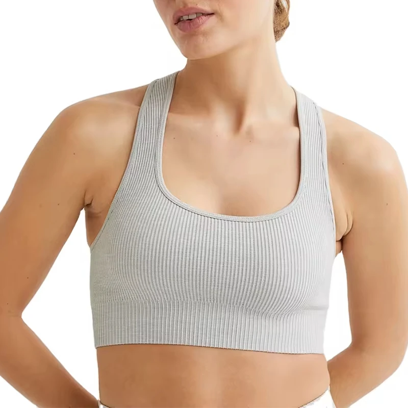 High Quality Stretchable Breathable Simple Front Logo Women's Sports Bra for Running Yoga Gym Seamless High Support Custom