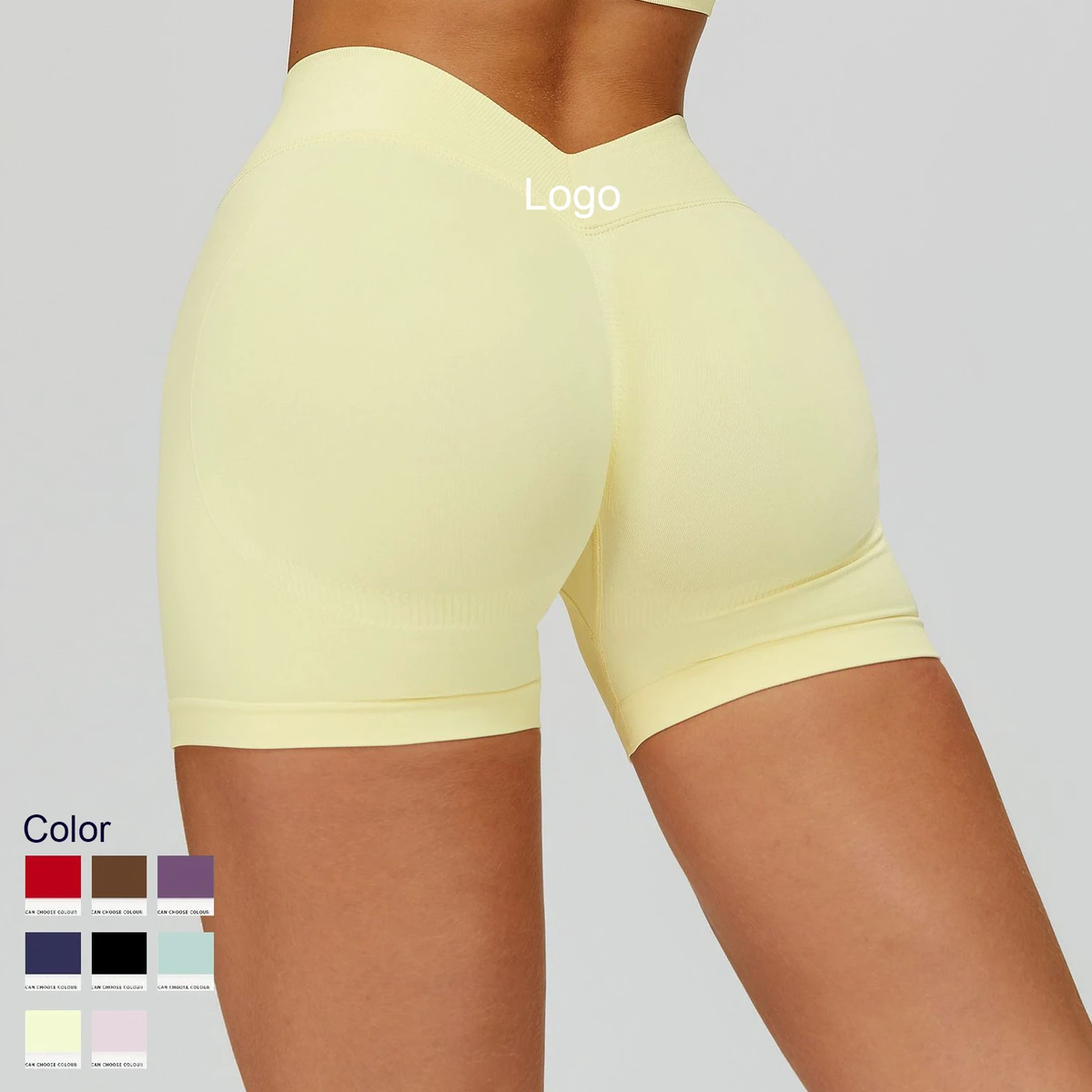 Women's Spandex/Nylon High Waist Solid Knitted Tight-Fit Yoga Shorts with V-Waistband Running Sports Quick-drying Fitness Shorts