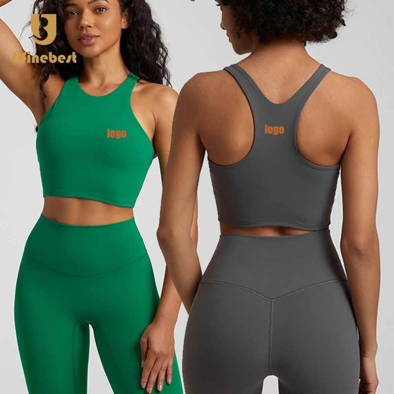 High Neck Bra Women Y-back Racerback Shockproof Padded Gym Yoga Top Longline Workout Bra