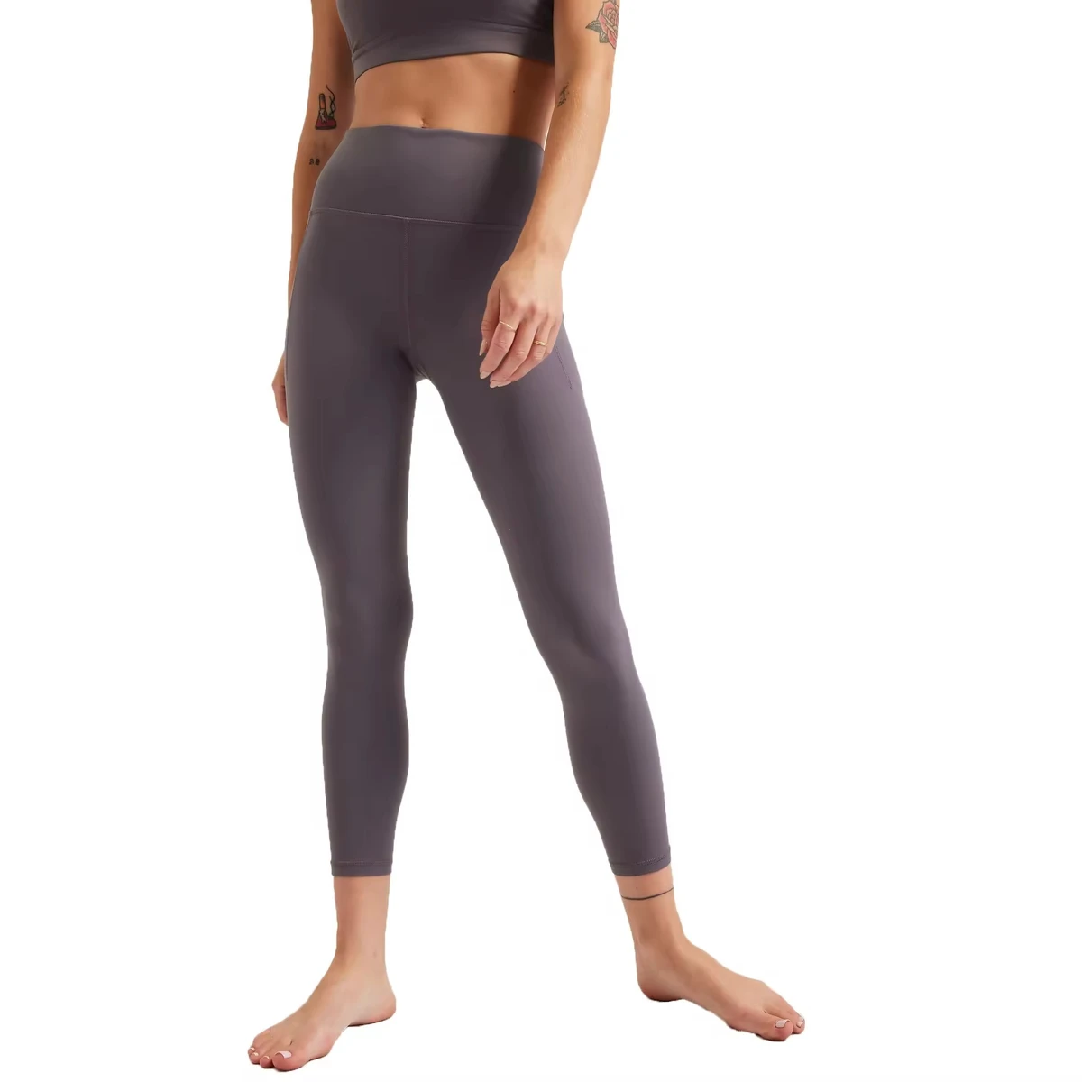 High Waist Seamless Women Leggings Cropped Solid Gray Sporty Stretch Breathable Knitted Yoga Pants for Gym Workout