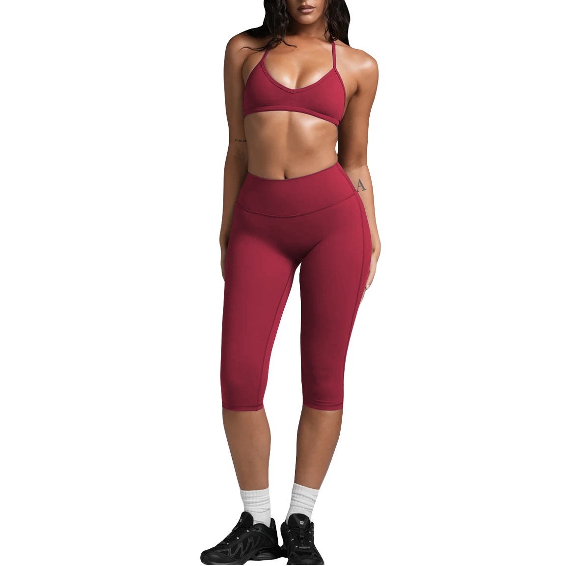 Cross-Border New Solid Halter Yoga Set High Support Breathable Lightweight Sports Bra 7/8 Quick-Dry Leggings Pilates Front