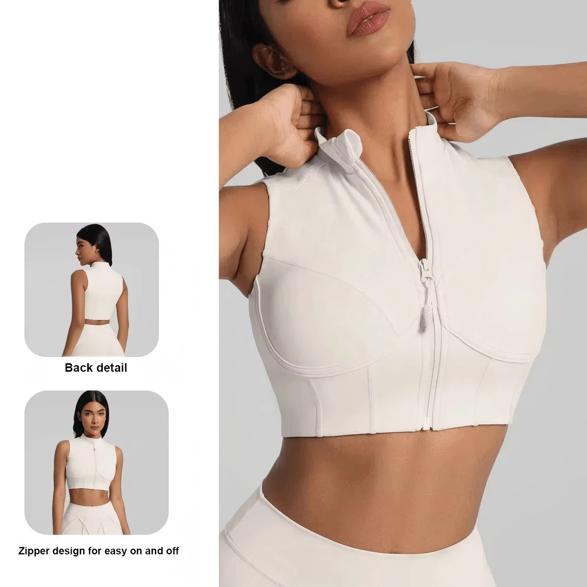Custom Yoga Zipper-Front Sports Bra with Padding, Breathable Sleeveless Vest Suitable for Fitness and Running