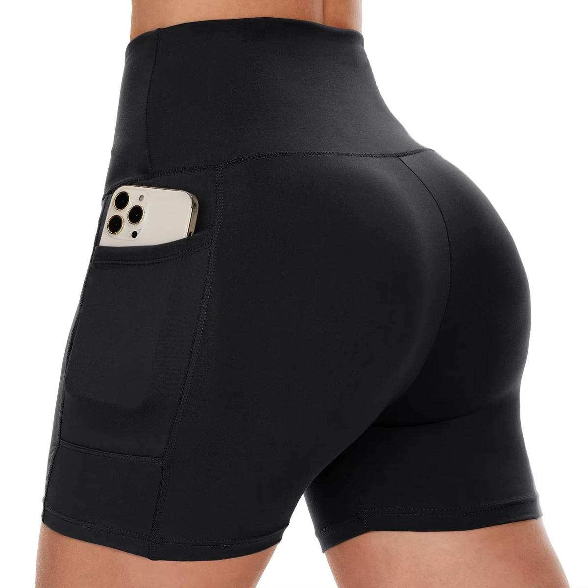 Custom High Waisted Biker Shorts Super Soft Workout Yoga Shorts With Pocket for Running Cycling for Women