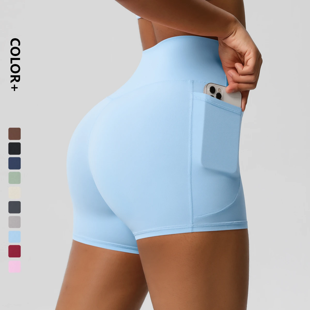 Wholesale Biker Shorts for Women With Pockets Running Gym High Waisted Tummy Control Workout Yoga Shorts
