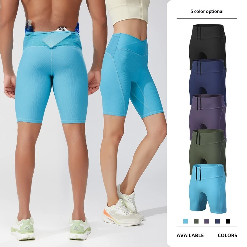 Summer New Unisex High Elastic Multi-pocket High Waist Compression Cropped Skinny Pants Nylon Outdoor Running Fitness Yoga