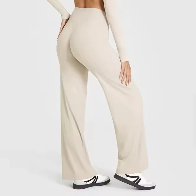 HUACHEN Custom Logo High Waisted Women Flare Pants Workout Gym Pants Quick Dry Breathable Four-Way Stretch Squat Yoga Leggings