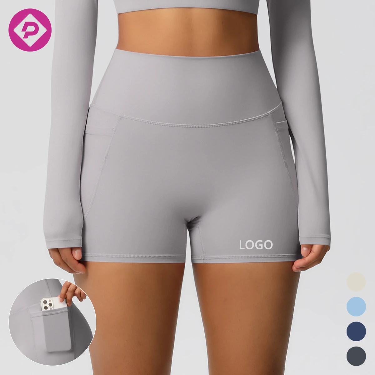Wholesale Women High Waist Butt Lift Shorts Side Two Pockets Tights Yoga Fitness Training Shorts