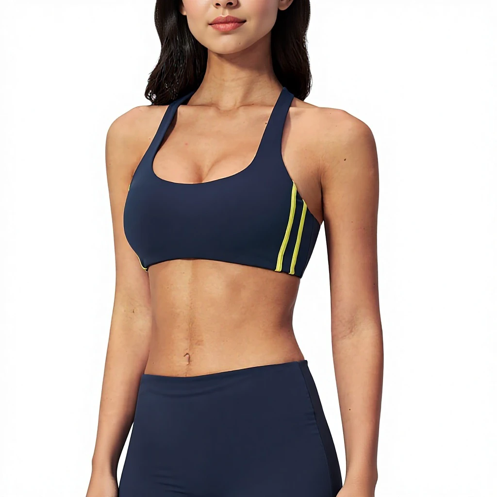 Lightweight High Elastic Spandex/Nylon Yoga Bra Scoop Neck Shockproof High Support Non-adjusted Straps Women