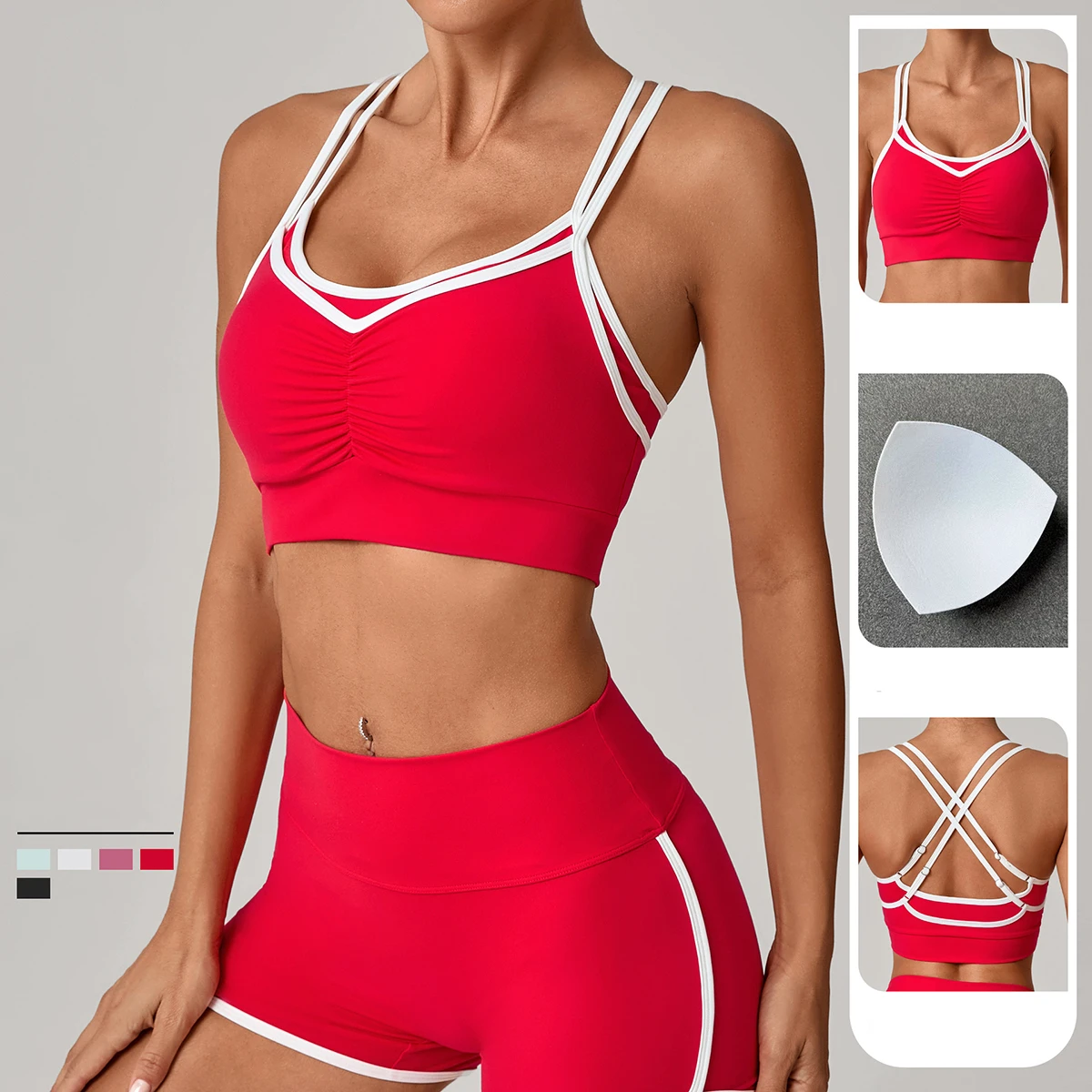 Fashion Double Straps Nude Feeling Soft High Support Shockproof Training Gym Yoga Fitness Women Sports Bra
