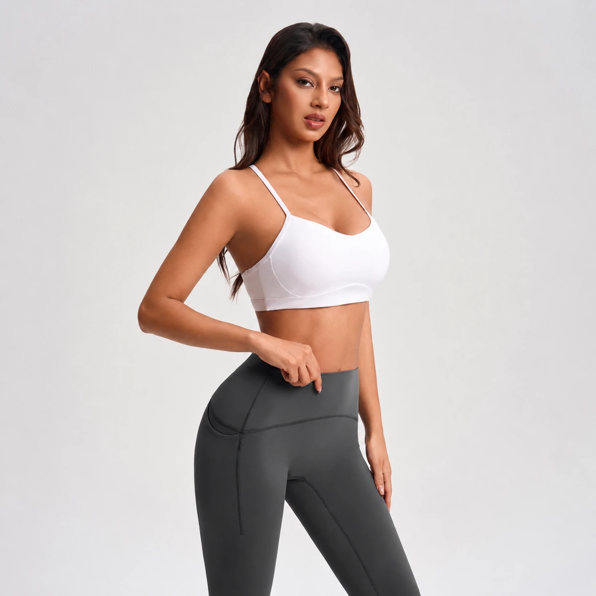 Women High Support Sports Bra Removable Pads Thin Straps High Impact Yoga Running Workout Bra