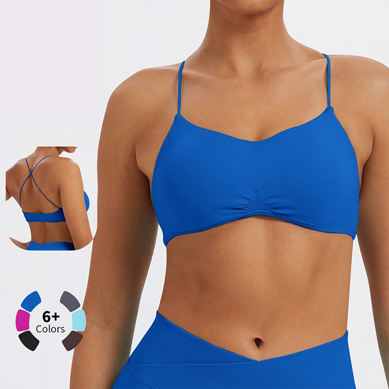 New Popular Women's High Elastic Shock-proof Cross Back Yoga Halter Tops Seamless Backless Gym Fitness Running Vision Sports Bra