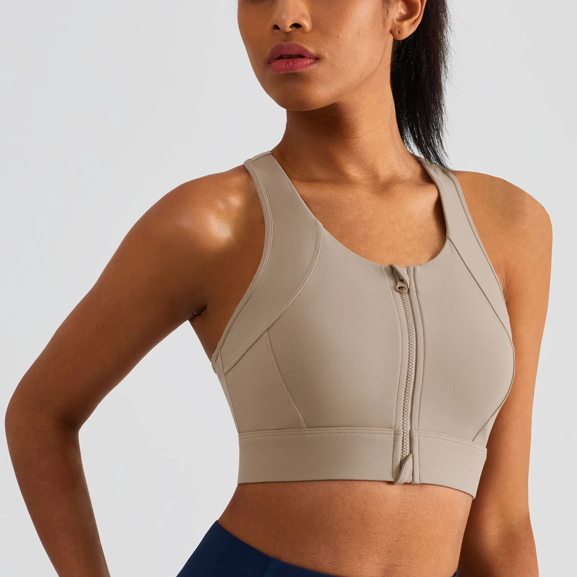 Wholesale Front Zipper Quick Dry Workout Breathable Fabric Yoga Bras Fitness Women Backless High Support Sports Bra
