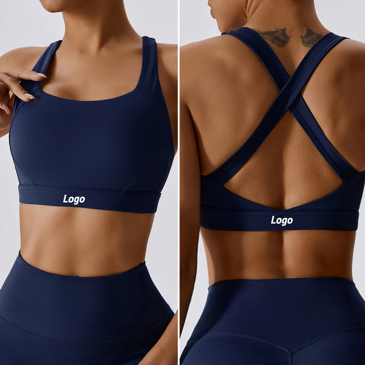 Custom Logo Women's Cross Back Sports Bra High Support Moisture-Wicking Breathable Four-Way Stretch Gym Yoga Activewear Fitness
