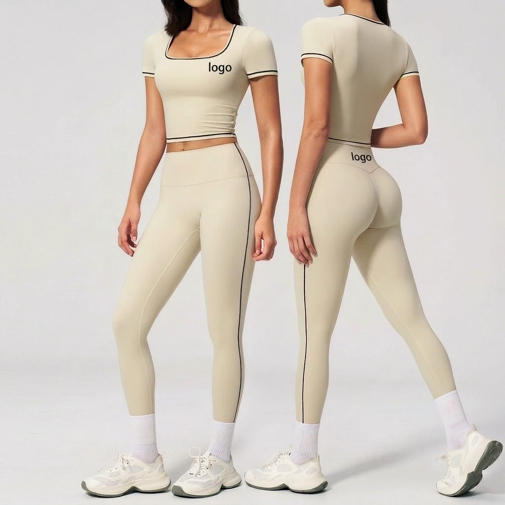 Women's Solid Slimming Tight High Elastic Hip-lifting Women Yoga Leggings Yoga Sports Suit 2-Piece Fitness Set Spandex/Nylon
