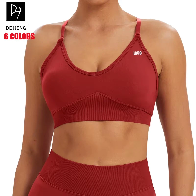 Custom New Gym Active Workout Women's Sports Bra Solid Color High Double Straps Cross Back Seamless Yoga Bra For Women