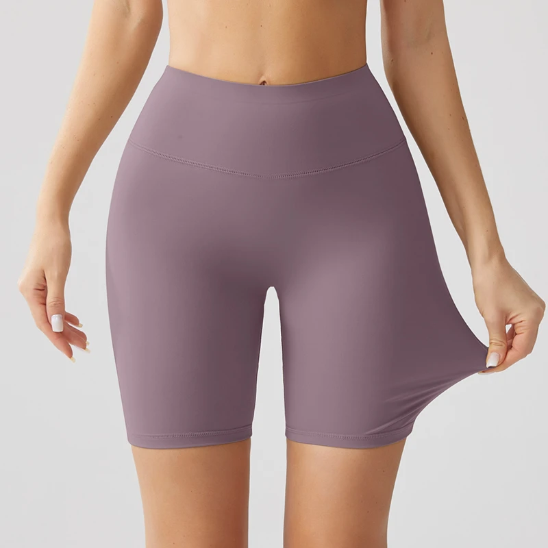 Women's High Waist Quick Drying Elastic Yoga Shorts With Pockets Nude Print Skin Friendly Sports Fitness Clothing