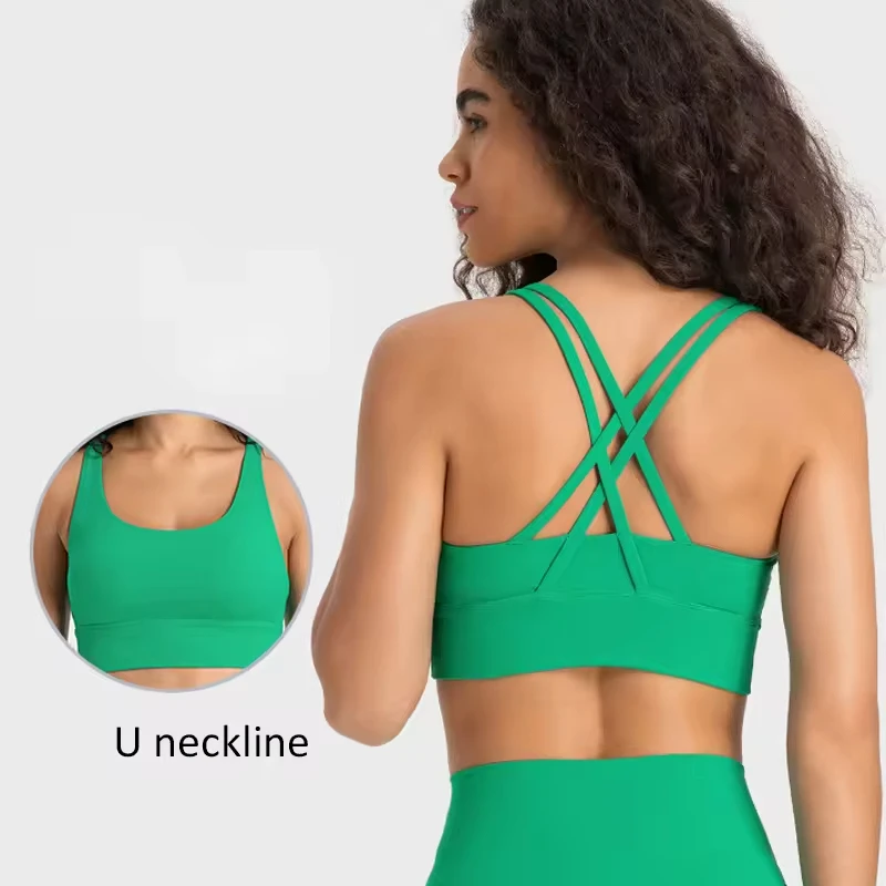 DW002 Women's Fashion Sports Back Crop Tops Cross Back High Strength Support Comfortable Breathable Sport Yoga Fitness Bra