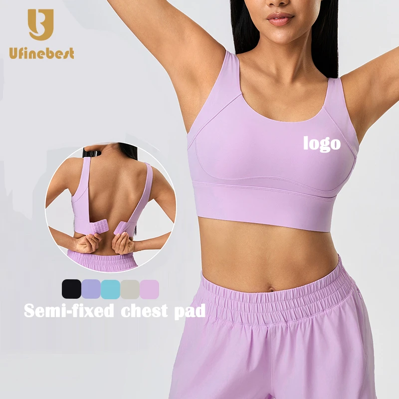 Women's Active Yoga Sports Bras Wholesale Fitness Sportswear with Wide Shoulder Strap Round Neck Top Plus Size Available